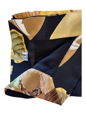 Salvatore Ferragamo Black and Gold Floral Silk Scarf NWOT 56 x 18